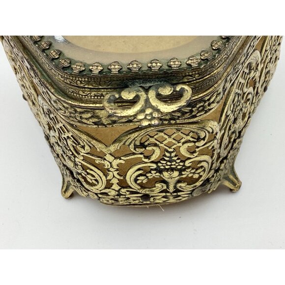 1920s Jewelry Casket Triangle French Pierced Gilt Brass & Beveled Glass - Picture 6 of 8